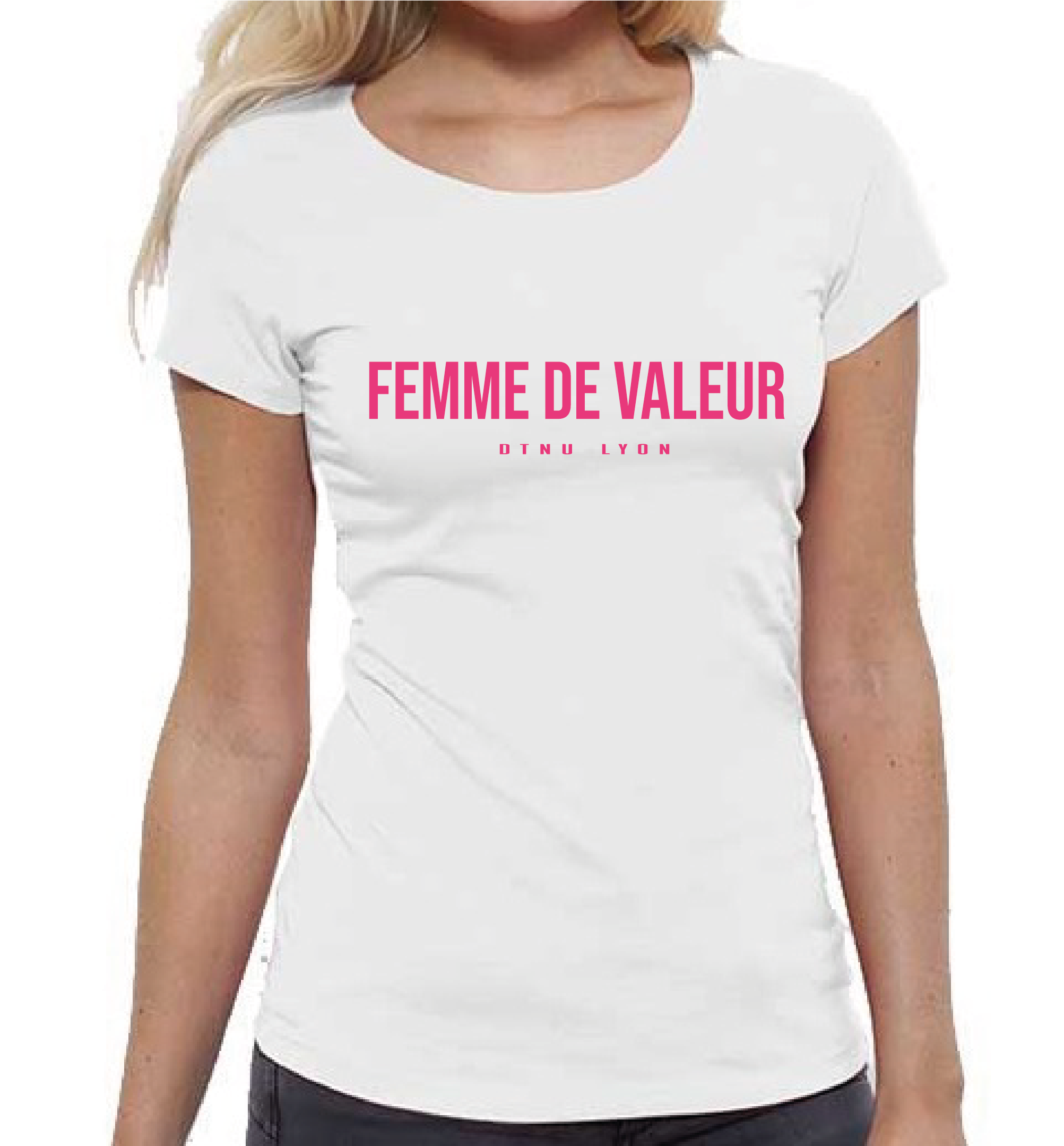 T-SHIRT BLANC FEMME DE VALEUR ROSE