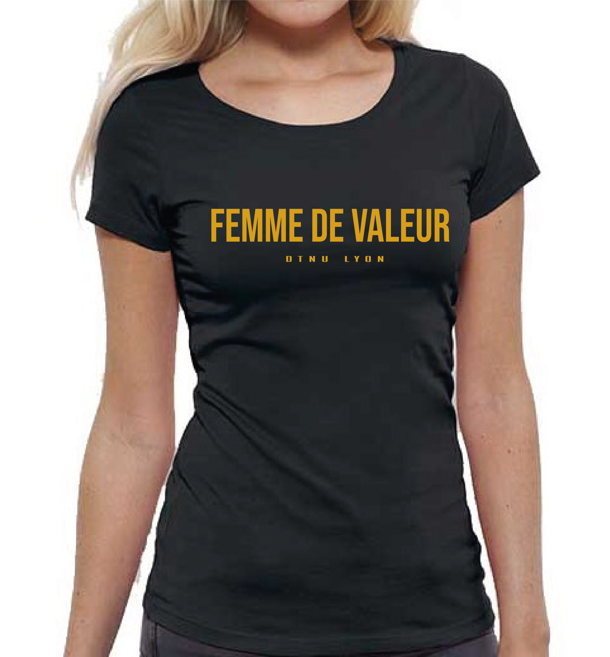 T-SHIRT NOIR FEMME DE VALEUR OR