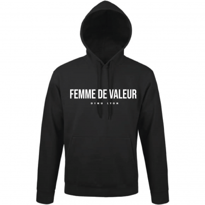 SWEAT FEMME DE VALEUR NOIR LOGO BLANC - Dtenu Store