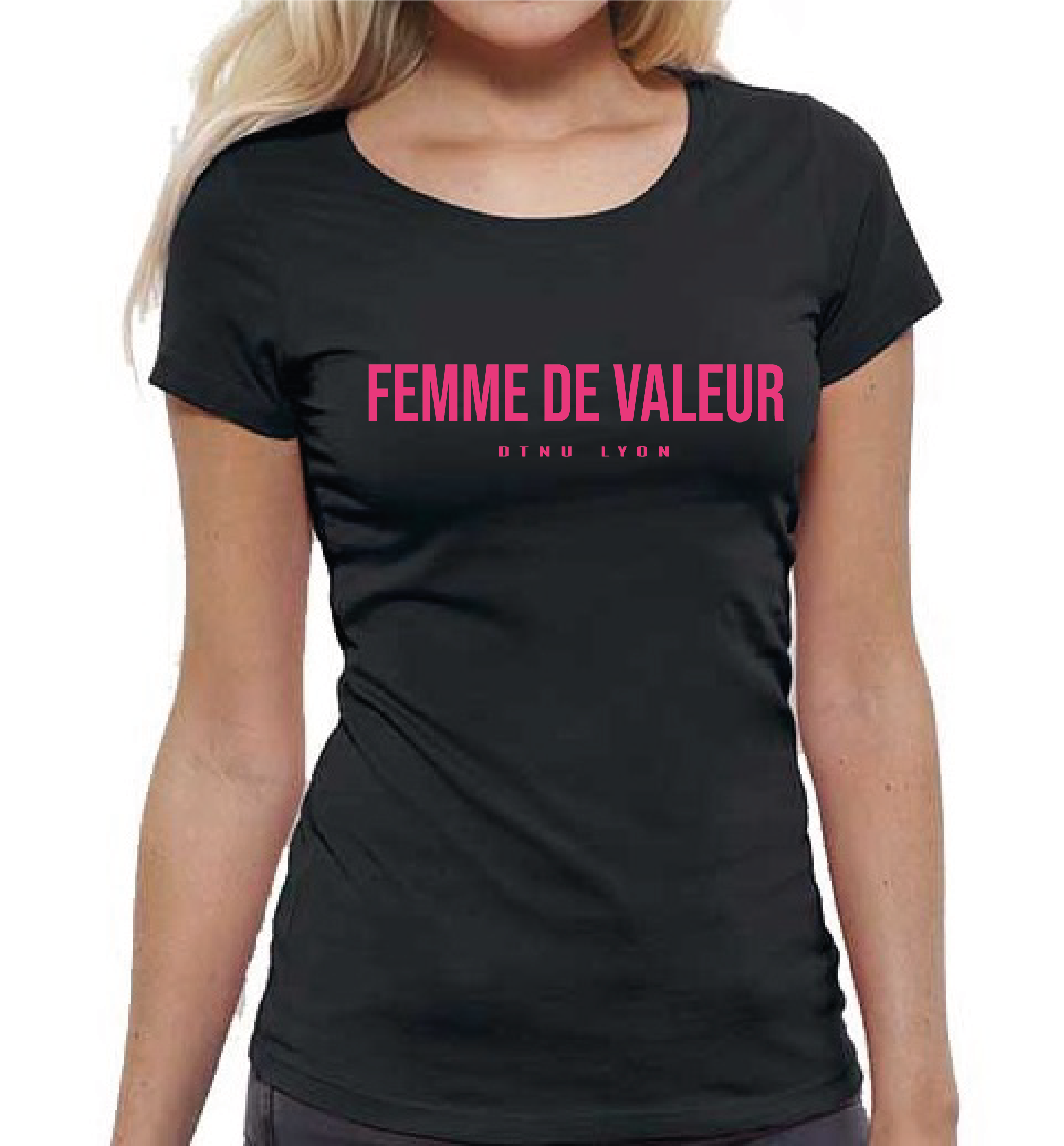 T-SHIRT NOIR FEMME DE VALEUR ROSE